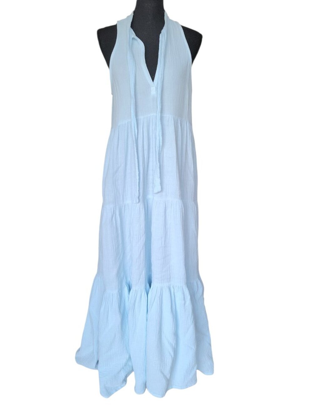 Honorine Light Baby Blue Tiered Neck Straps Maxi Dress Women's Size XS (Fits M!) - Picture 2 of 12